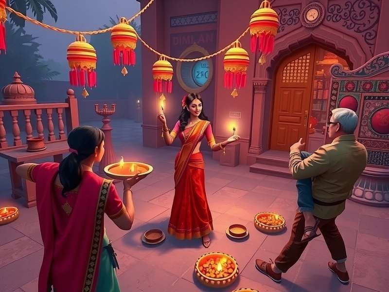 Saffron Radiant Trail gameplay screenshot showing character in Indian-inspired environment
